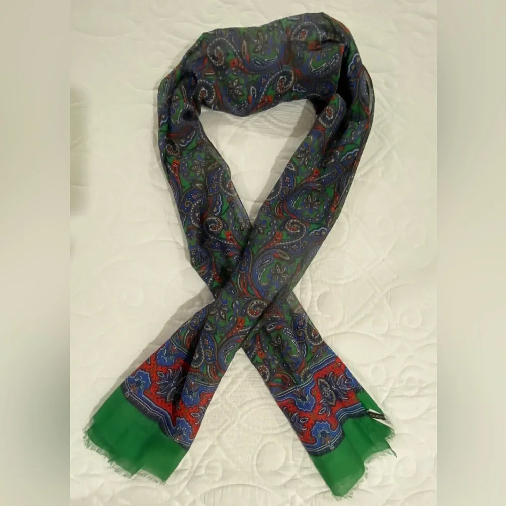 Talbots Red, Blue & Green Paisley Scarf Wrap 26 X 72